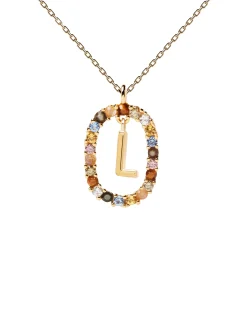 Collar PDPAOLA Letra L Plata Baño Oro y Piedra de Color | CO01-271-U