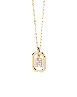 Collar PDPAOLA Mini Letter N Plata Baño Oro | CO01-525-U