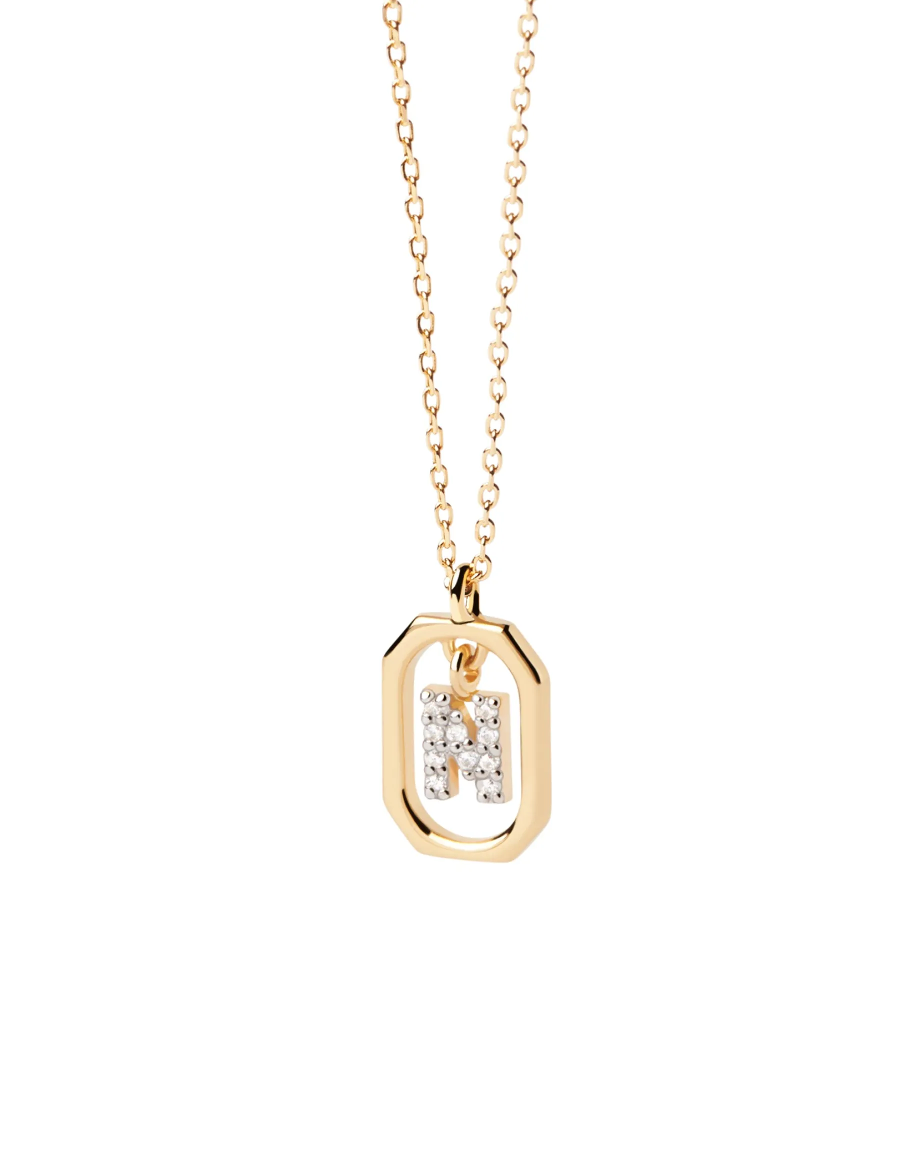 Collar PDPAOLA Mini Letter N Plata Baño Oro | CO01-525-U