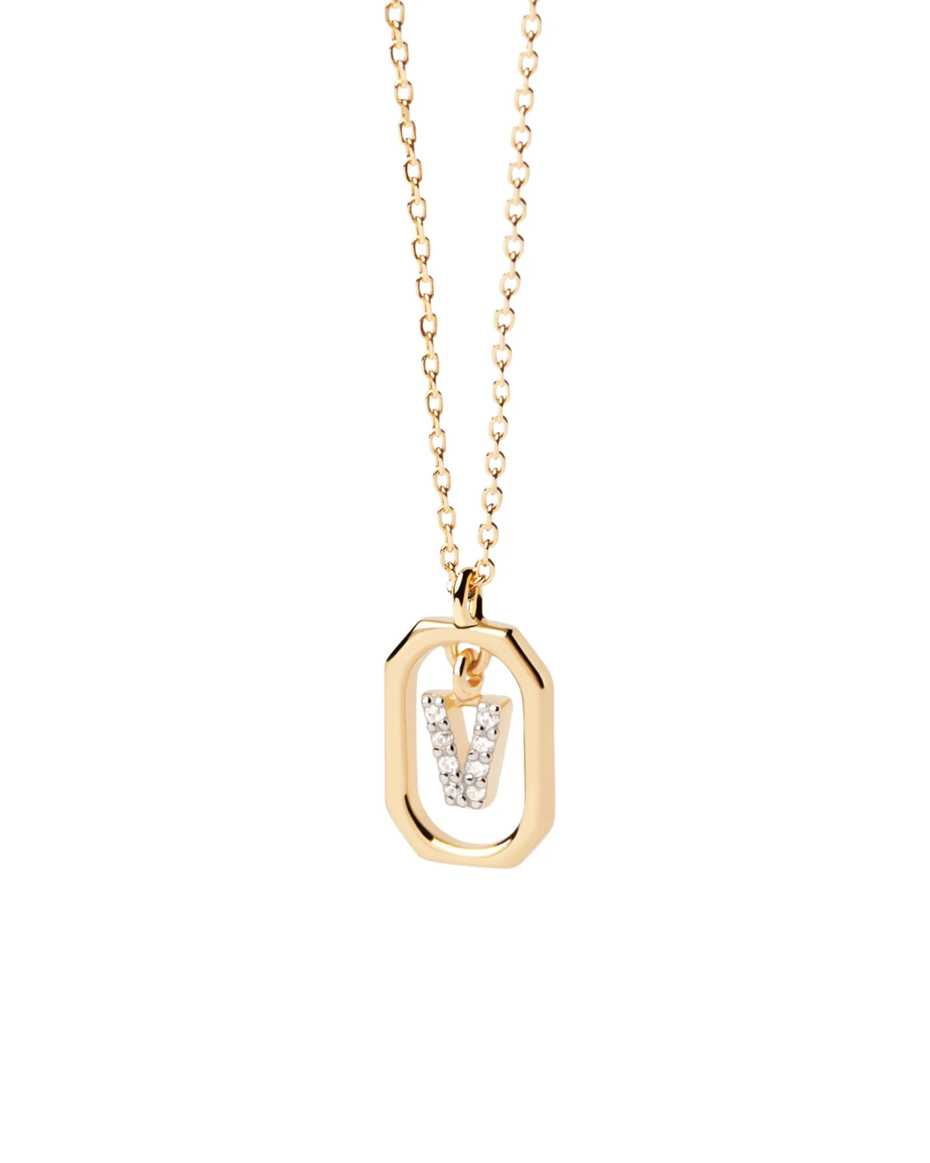 Collar PDPAOLA Mini Letter V Plata Baño Oro | CO01-533-U