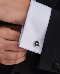 Gemelos Redondos de Plata de Ley con Ónix y Diamante | L0613X0004