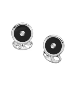 Gemelos Redondos de Plata de Ley con Ónix y Diamante | L0613X0004