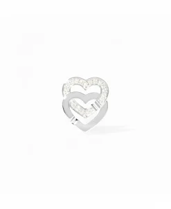 Pendiente Individual Doble Corazón Pequeño Oro Blanco | 845212U