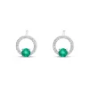 Pendientes Botón de Oro Blanco con Esmeralda y Diamantes