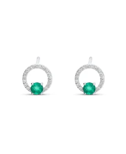 Pendientes Botón de Oro Blanco con Esmeralda y Diamantes