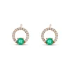 Pendientes Botón de Oro Rosa con Esmeralda y Diamantes