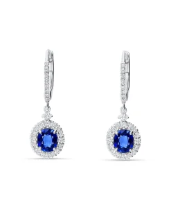 Pendientes Colgantes Roseta de Zafiros 1,10 cts y Diamantes en Oro Blanco
