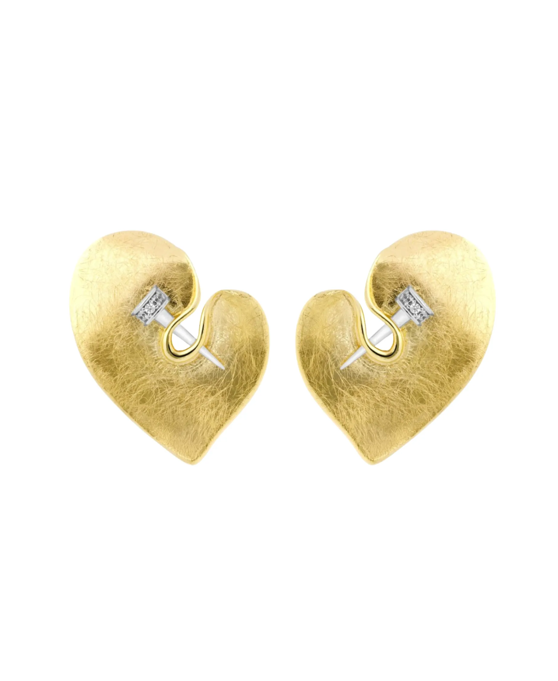 Pendientes Corazón Clavo Marina García Plata Bañada en Oro Circonitas | 91140PC