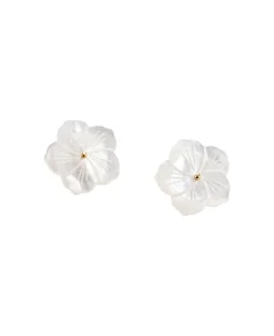 Pendientes Cortos AGATHA París Tiare Nácar Blanco Dorado | 02380733-094-TU