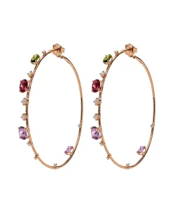 Pendientes de Aro Flexibles con Piedras de Color en Oro Rosa y Titanio