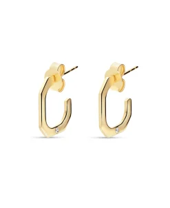 Pendientes de Aro Geométricos con Diamante en Oro Amarillo
