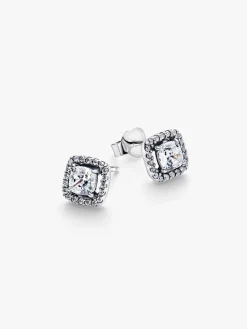 Pendientes de Botón PANDORA Halo Cuadrado Brillante - 293551C02