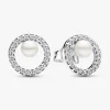 Pendientes de Botón PANDORA Perla y Halo de Pavé - 293154C01
