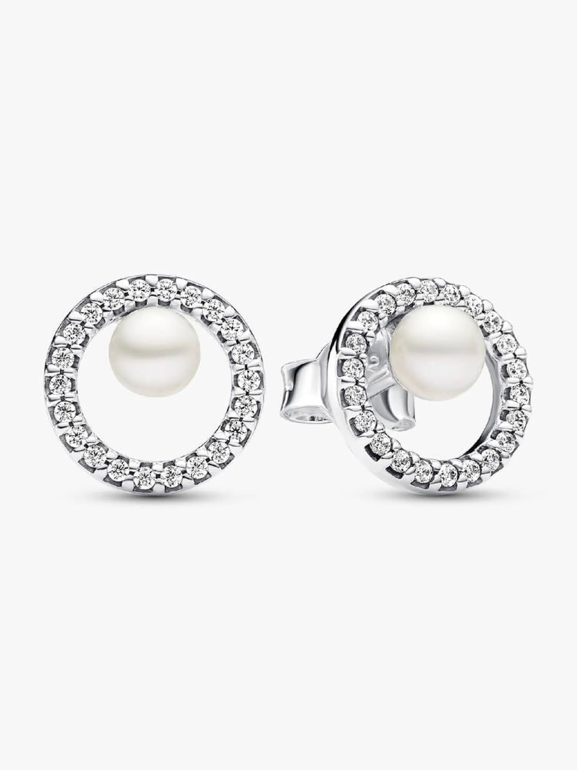Pendientes de Botón PANDORA Perla y Halo de Pavé - 293154C01