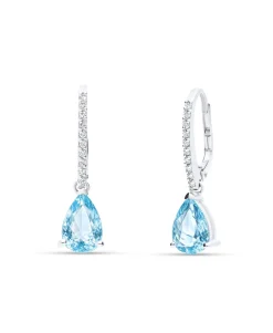 Pendientes de Colgar con Aguamarina Talla Esmeralda 1,95 cts y Diamantes en Oro Blanco 18K
