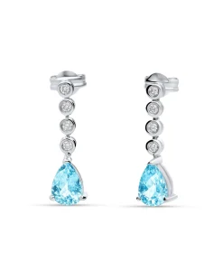 Pendientes de Colgar con Aguamarinas Talla Pera y Diamantes en Oro Blanco 18K