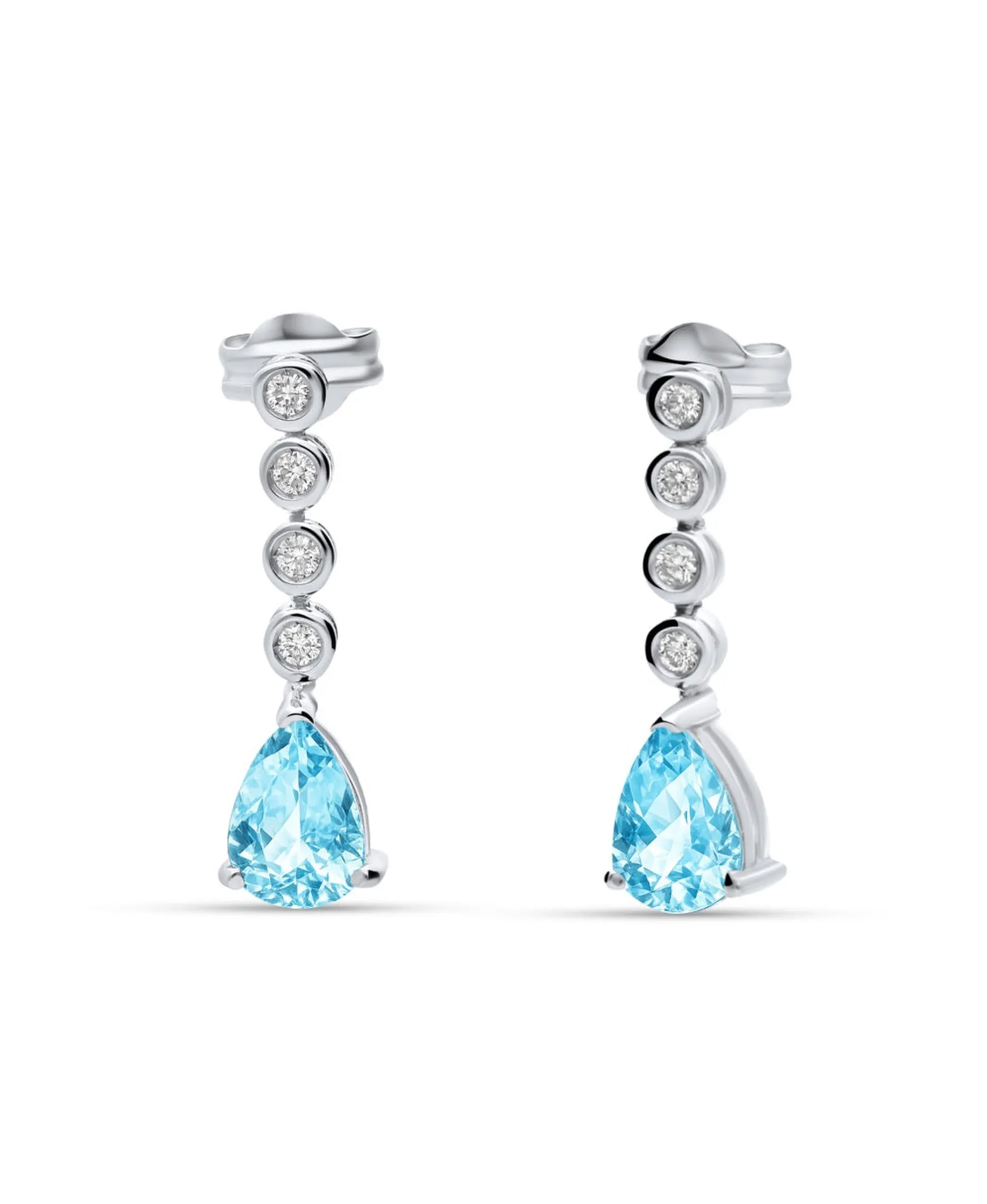 Pendientes de Colgar con Aguamarinas Talla Pera y Diamantes en Oro Blanco 18K