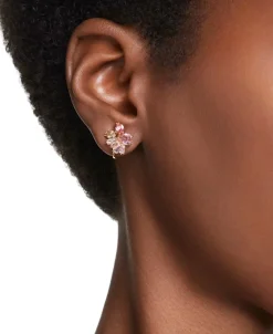 Pendientes Gema SWAROVSKI Clip Flor Rosas Bicolor con Baño Tono Oro | 5688479