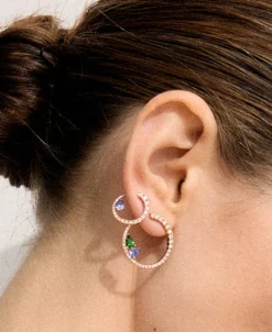 Pendientes Gold&Roses Sasa Circulares L Oro Rosa y Gemas Multicolor | GR-526.3TS
