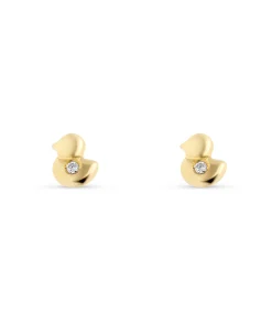 Pendientes Infantiles Pato con Circonita en Oro Amarillo