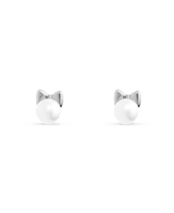 Pendientes Infantiles Perla con Lazo en Oro Blanco