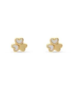 Pendientes Infantiles Tres Corazones con Nácar en Oro Amarillo
