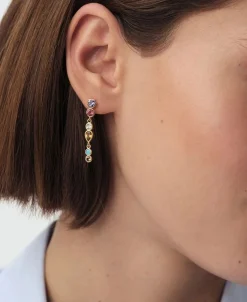 Pendientes Largos AGATHA París Candy Circonitas Multicolor y Dorado | 2380606-256-TU