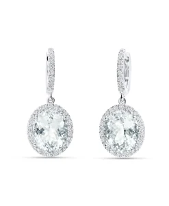 Pendientes Largos con Aguamarinas Talla Pera 6,60 cts y Diamantes en Oro Blanco 18K
