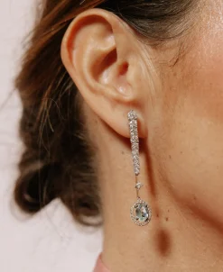 Pendientes Largos con Diamantes y Aguamarina Oval 2,01 cts en Oro Blanco