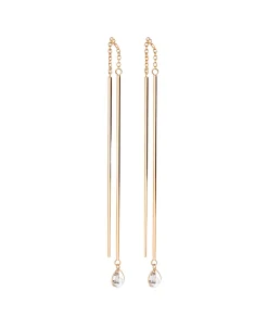 Pendientes Largos con Diamante Brown al Aire en Oro Rosa