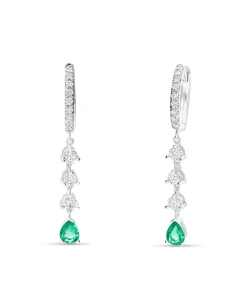 Pendientes Largos con Esmeralda Pera y Diamantes Oro Blanco