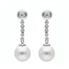 Pendientes Largos con Perlas y Diamantes en Oro Blanco