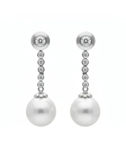 Pendientes Largos con Perlas y Diamantes en Oro Blanco