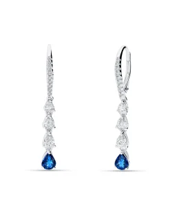 Pendientes Largos con Zafiros Talla Pera 0,75 cts y Diamantes en Oro Blanco