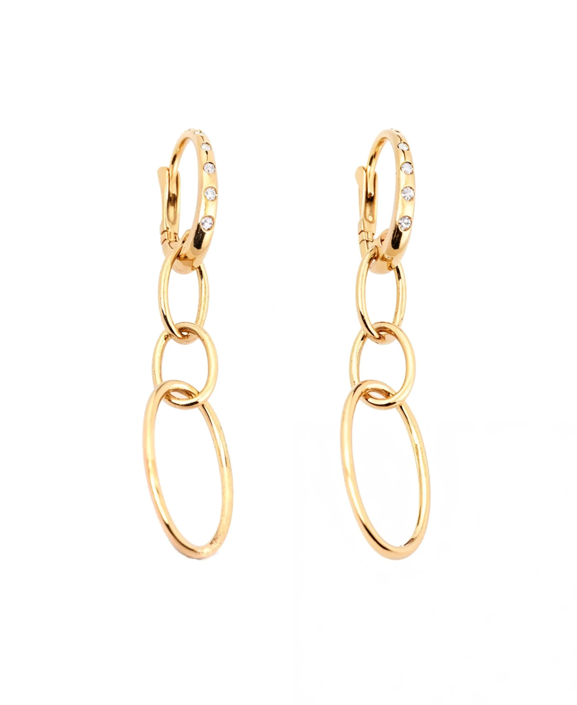 Pendientes Largos de Aro con Diamantes en Oro Amarillo