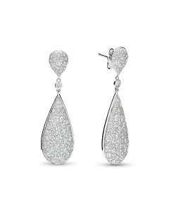 Pendientes Largos de Lágrima con Pavé de Diamantes 3,05 cts en Oro Blanco