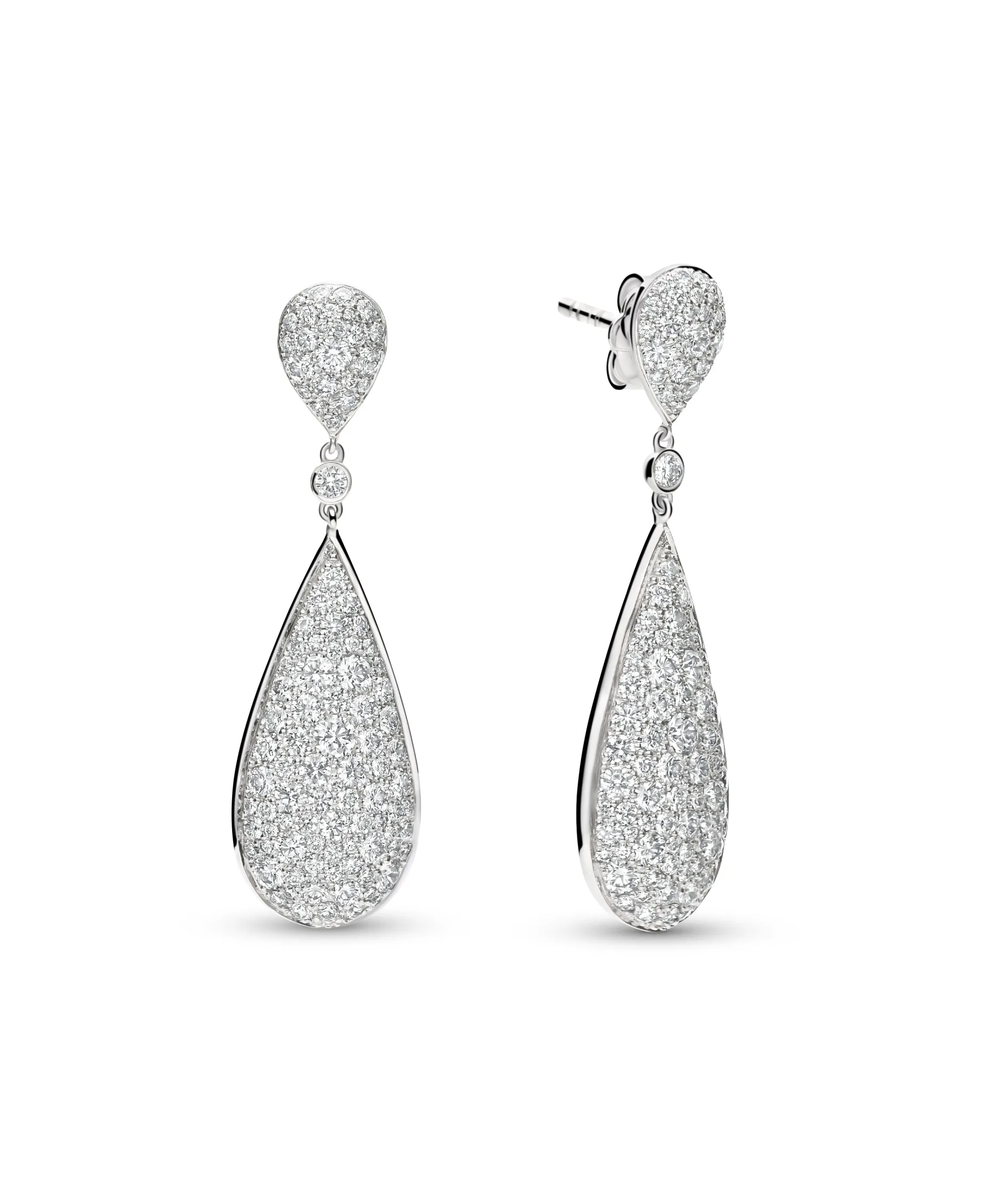 Pendientes Largos de Lágrima con Pavé de Diamantes 3,05 cts en Oro Blanco