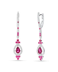 Pendientes Largos Rubíes 1,42 cts y Diamantes 0,50 cts en Oro Blanco