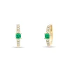Pendientes Mini Aro de Oro Amarillo con Esmeralda y Diamantes