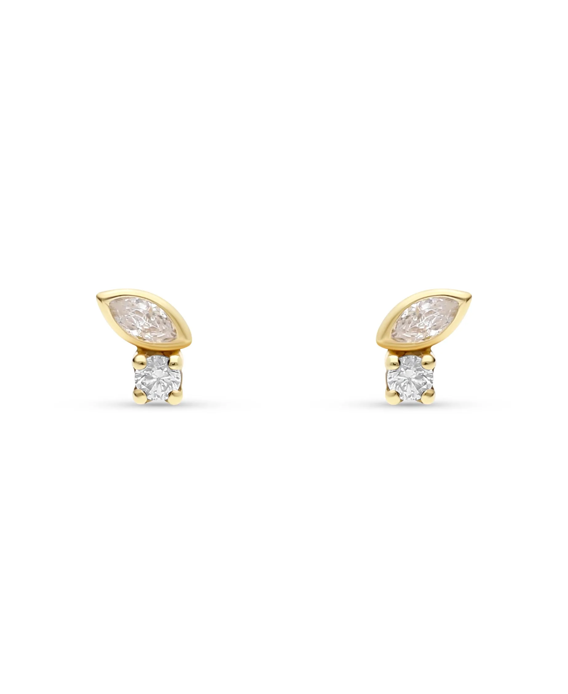 Pendientes Mini Hoja con Circonitas en Oro Amarillo
