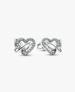 Pendientes Pandora de Botón Corazón y Mariposa Entrelazados | 294476C01
