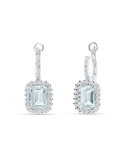 Pendientes Roseta con Aguamarinas Talla Esmeralda 2,98 cts y Diamantes en Oro Blanco 18K