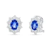 Pendientes Roseta de Zafiros 3,06 cts Talla Oval y Diamantes en Oro Blanco
