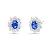 Pendientes Roseta de Zafiros 2 cts Talla Oval y Diamantes en Oro Blanco