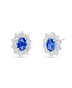Pendientes Roseta de Zafiros 2 cts Talla Oval y Diamantes en Oro Blanco