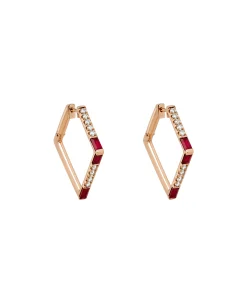 Pendientes Square Gold&Roses I am Red Oro Rosa Diamantes Rubíes | GR-495.3RB