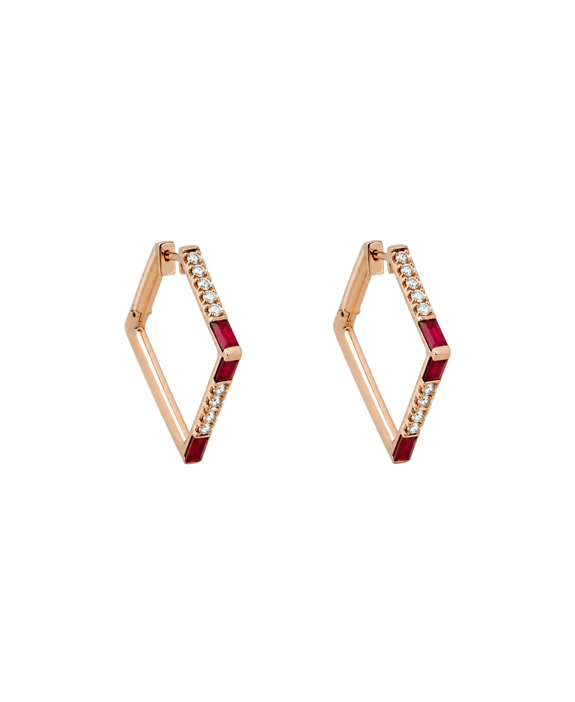 Pendientes Square Gold&Roses I am Red Oro Rosa Diamantes Rubíes | GR-495.3RB