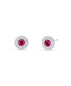 Pendientes Tipo Roseta con Rubíes y Diamantes en Oro Blanco