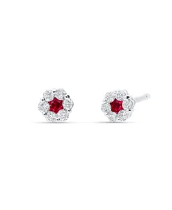 Pendientes Tipo Roseta con Rubíes y Diamantes en Oro Blanco
