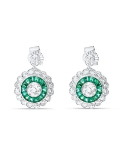 Pendientes Vintage Ojo de Perdiz con Esmeraldas 1,68 cts y Diamantes 4,30 cts en Platino